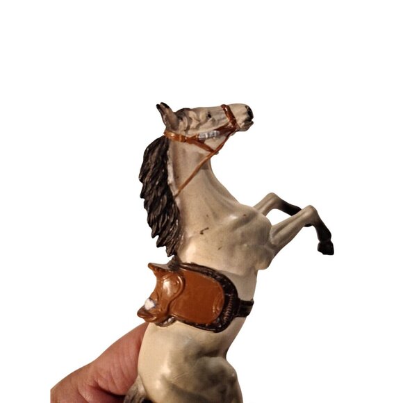 New Ray Horse Rearing Gray White Molded Brown Saddle Bridle 5x3" - Picture 7 of 16